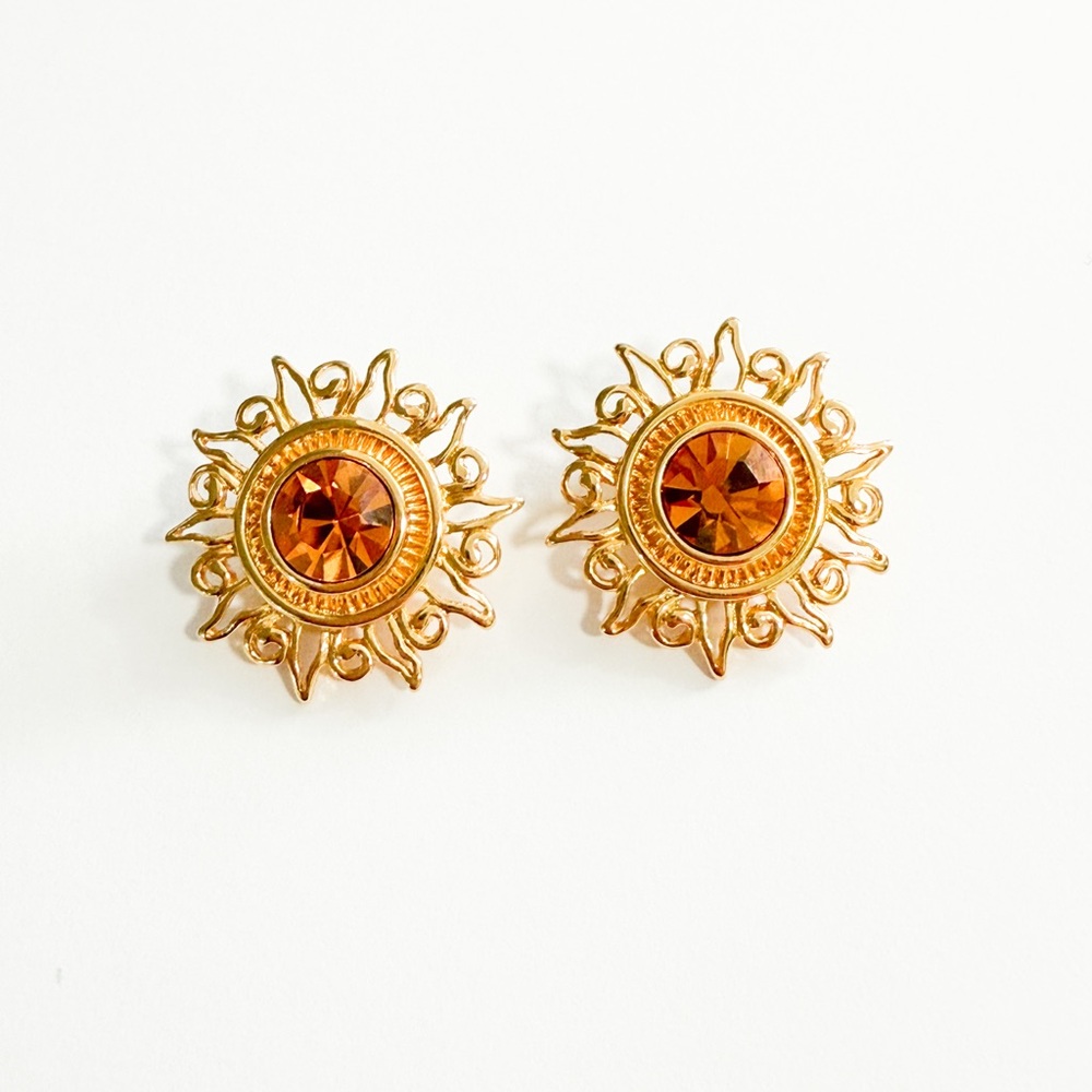 Vintage 80s Kenneth Jay Lane Sunburst Clip-on Earrings